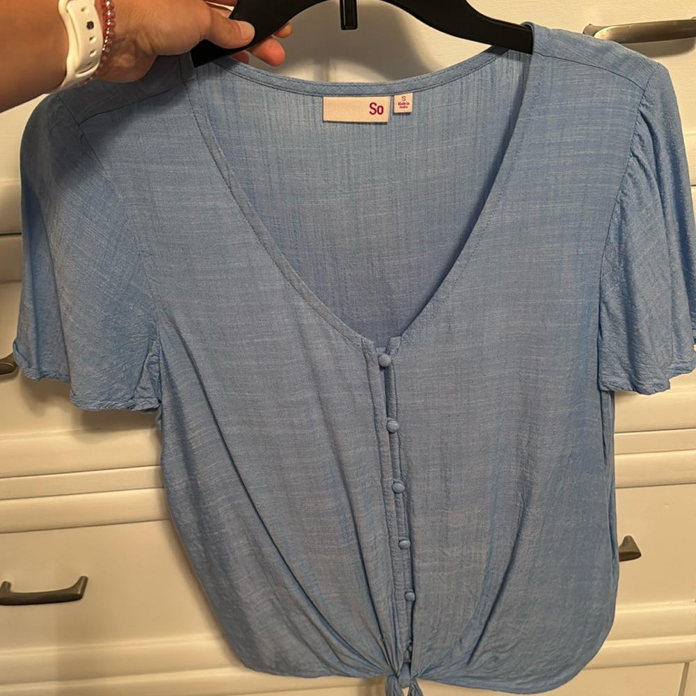 Blue tie blouse